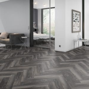 Vinil za lepljenje Smoked Pine Black - ribja kost (herringbone), dnevna soba